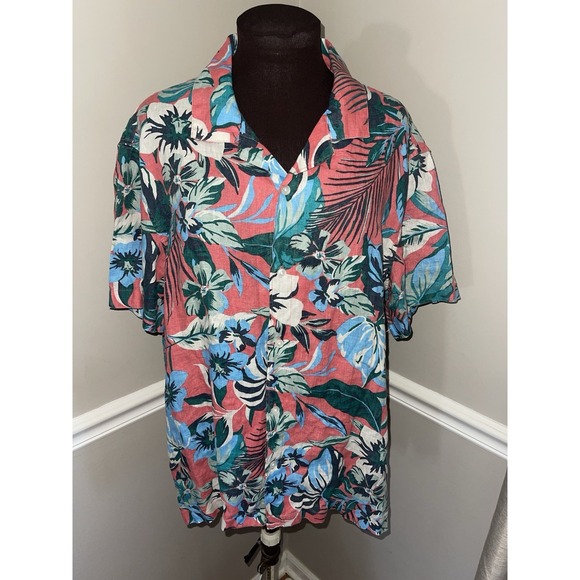 Hawaiian Island Creations Other - C&C California Linen Hawaiian Camp Shirt Tropical Mens XL Coral Pink Floral